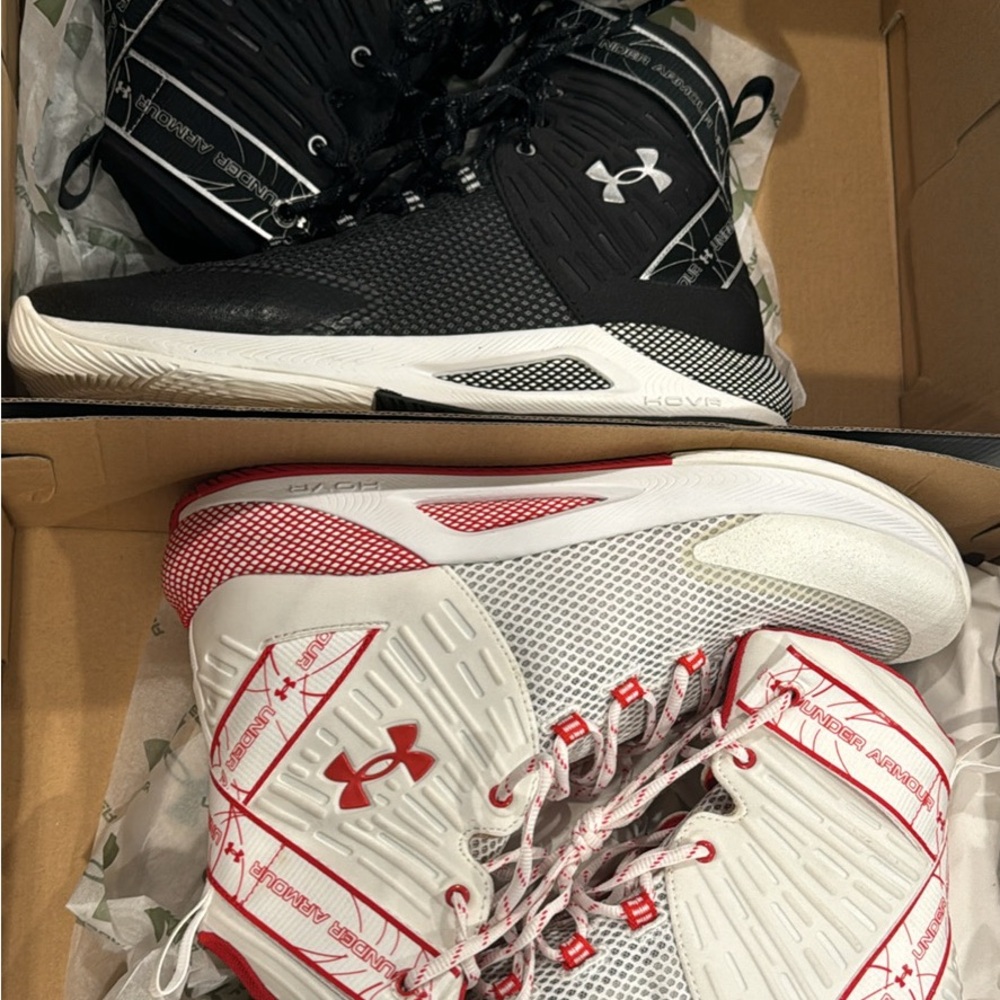 Two pairs of men’s under armor shoes both size 13, wanting 45 each￼